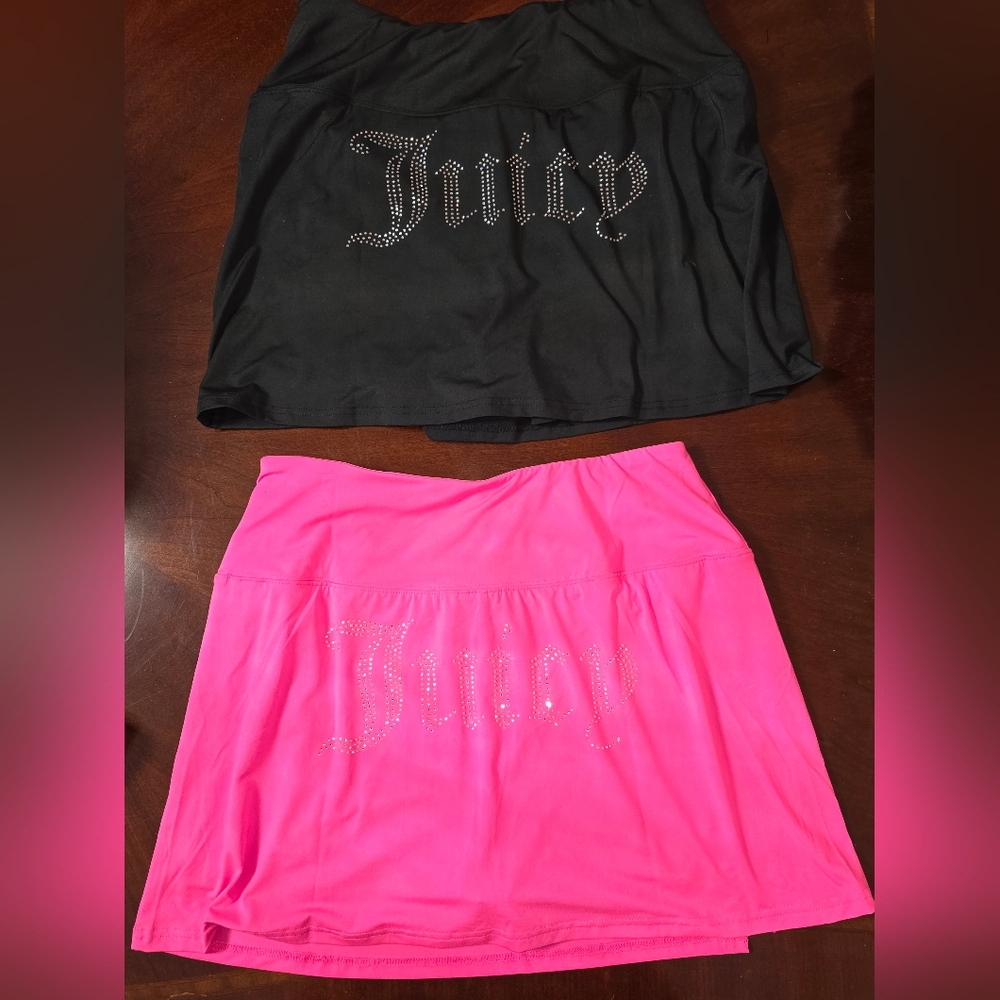 Set Of 2 Juicy Couture Sport Skorts Skirts Bling Rhinestone Rear Logo Sz Large